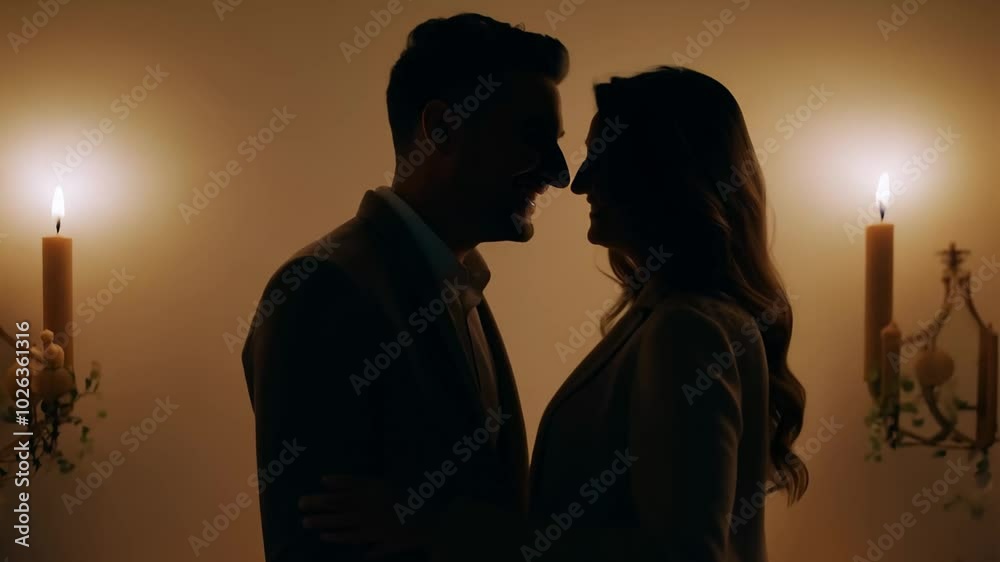 Silhouette of a couple sharing an intimate moment, highlighted by soft lighting, creating a romantic and emotional scene. video Silhouette of a couple sharing an intimate moment, highlighted by soft lighting, creating a romantic and emotional scene. video