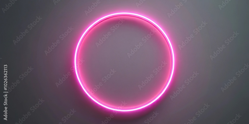 Neon pink circle on grey background with low angle Neon pink circle on grey background with low angle