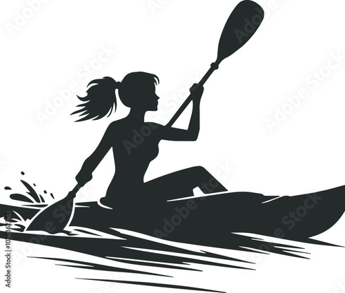 A vector silhouette kayaking.