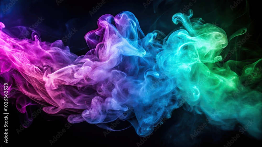Neon purple blue green puff of smoke on dark background Wide-Angle Neon purple blue green puff of smoke on dark background Wide-Angle