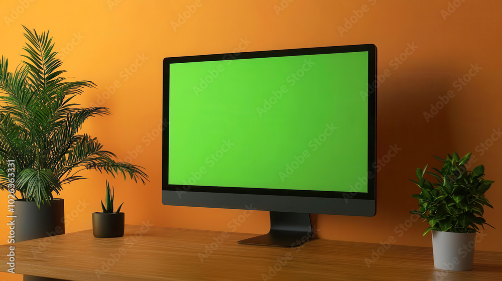 Website screen mockup, side view, green screen, ready for die-cut, no text no logo symbol icon Website screen mockup, side view, green screen, ready for die-cut, no text no logo symbol icon