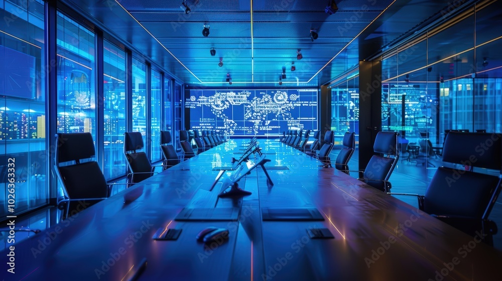 Modern Conference Room with High-Tech Displays Modern Conference Room with High-Tech Displays