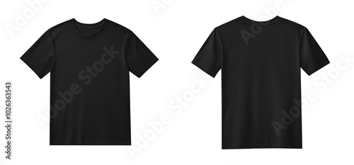 PNG Of Black Blank T-shirt Mockup Front And Back Isolated On transparent  Background