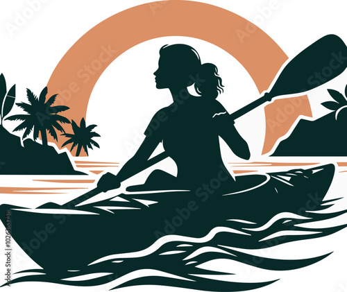 A vector silhouette kayaking.