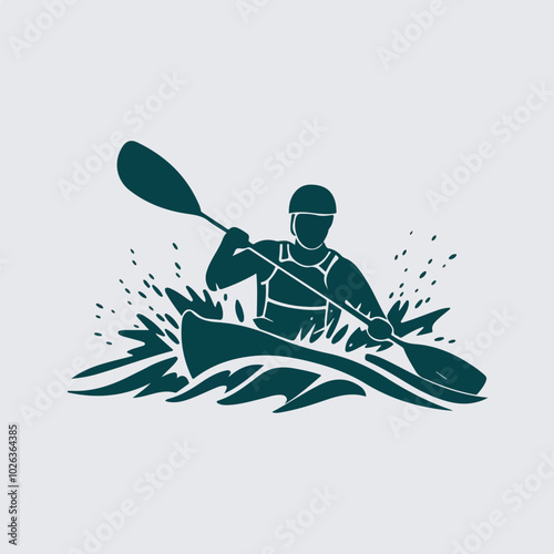 A vector silhouette kayaking.