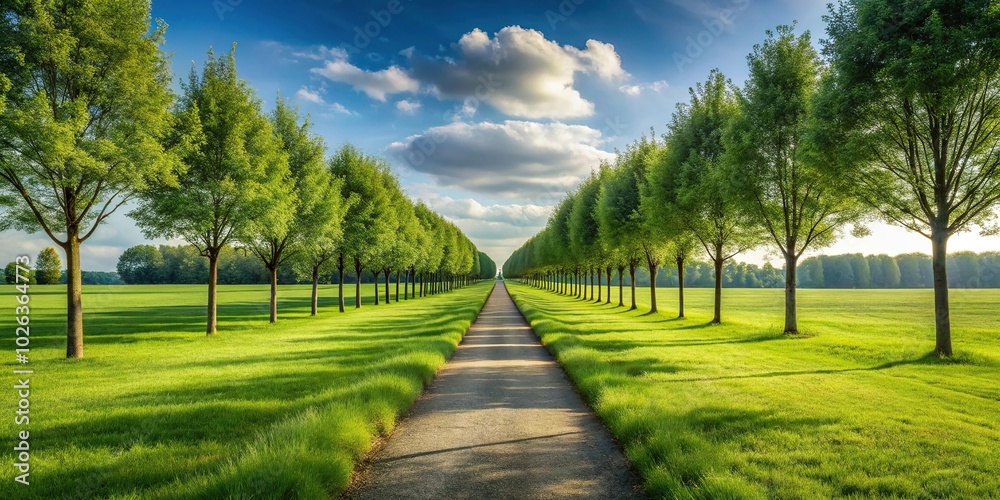 Scenic path through grassland and trees Scenic path through grassland and trees