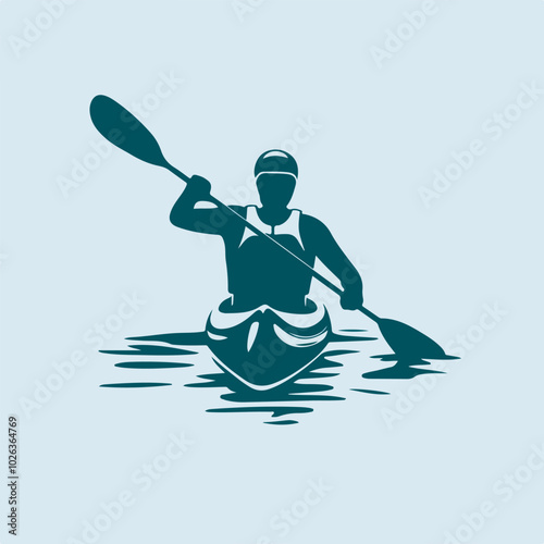 A vector silhouette kayaking.