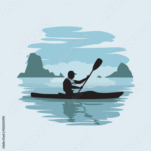 A vector silhouette kayaking.