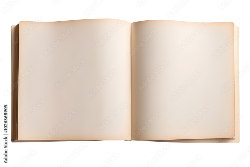 An open blank book with beige pages isolated on a transparent or white background. An open blank book with beige pages isolated on a transparent or white background.
