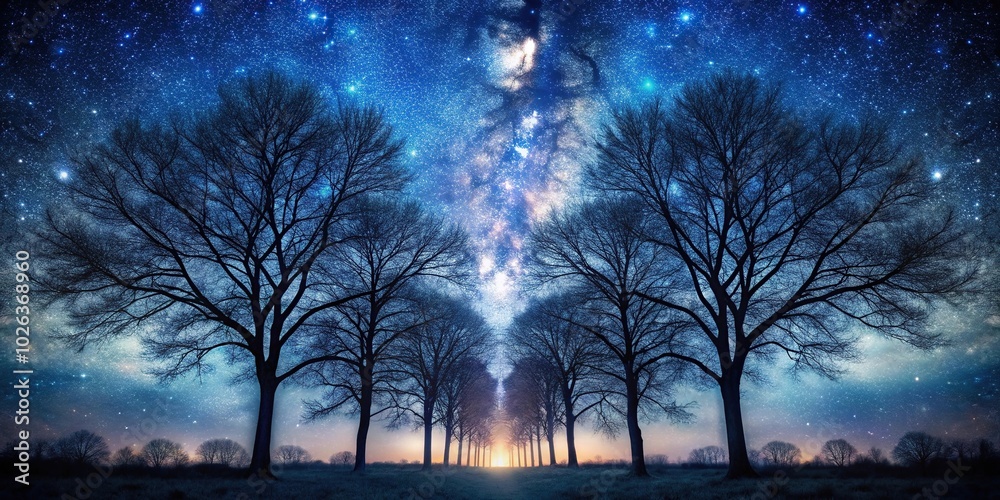 Night sky background with symmetrical trees Night sky background with symmetrical trees