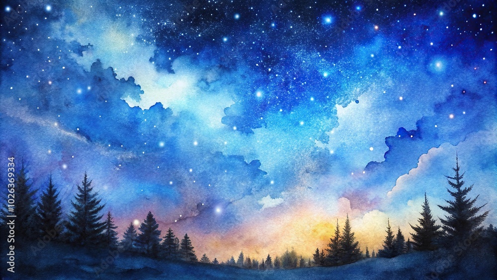 Fototapeta premium Night sky painting in watercolor