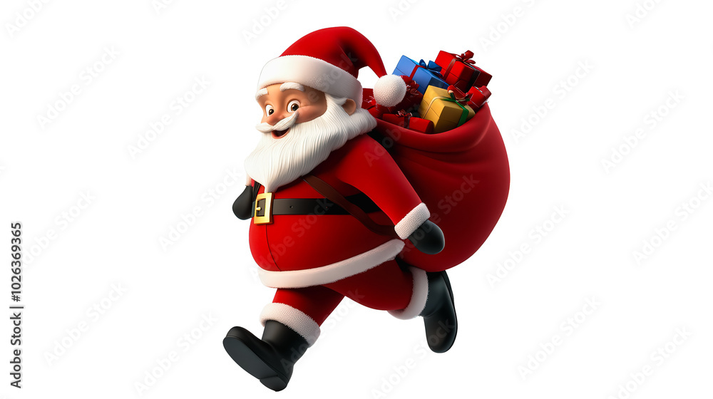 A cartoon image of Santa Claus carrying a large bag of presents A cartoon image of Santa Claus carrying a large bag of presents