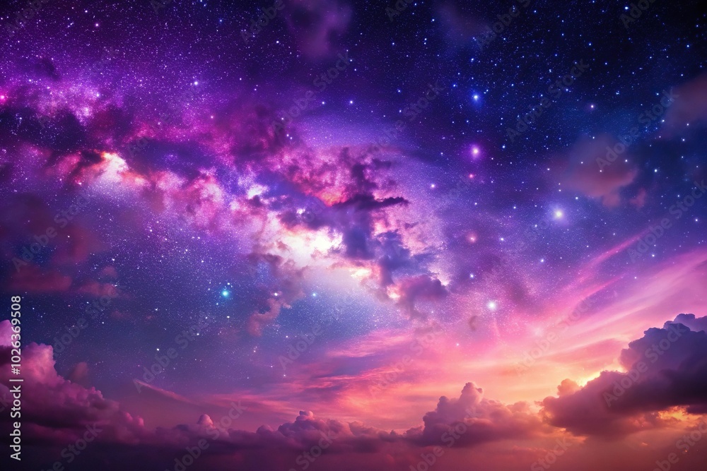 Fototapeta premium Night sky panoramic background in shades of purple and pink
