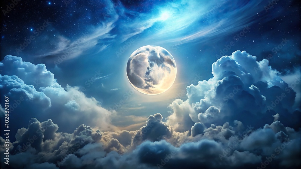 Night sky with full moon peeking through clouds Night sky with full moon peeking through clouds