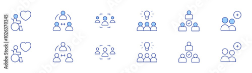 People icon set in two styles, Duotone and Thin Line style. Editable stroke. idea, disabled people, mediation, people, third party, user