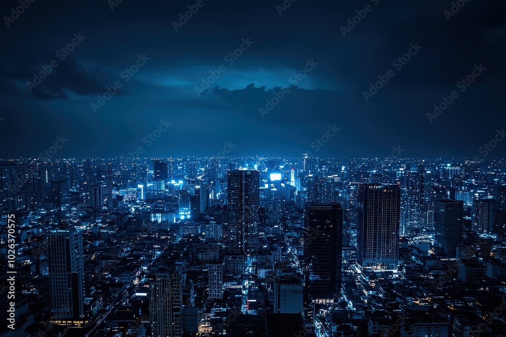 Obraz premium Illuminated modern city skyline at night
