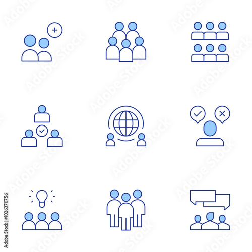 People icons set. Line Duotone style, editable stroke. discussion, idea, global, group, human resources, mediation, people, teamwork, decide