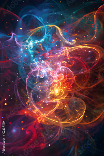 Intricate Depiction of Ionized Particles in a Dynamic, Cosmic-like Setting: A Fusion of Science and Art