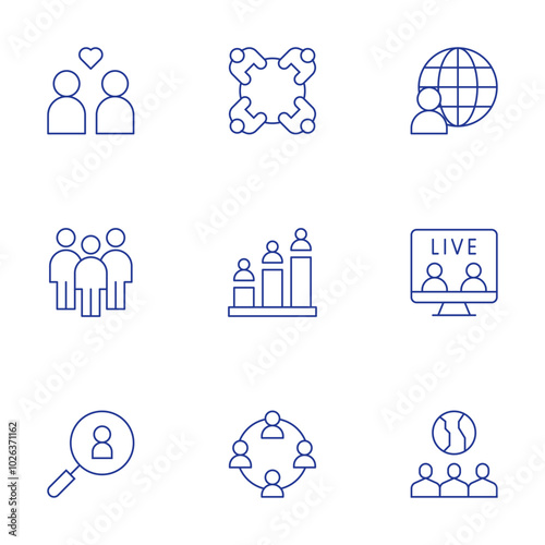People icons set. Thin Line style, editable stroke. world, live, citizenship, couple, teamwork, recruitment, meeting, compete, connection