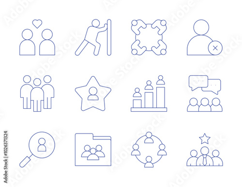 People icons. Thin Line style, editable stroke. data, couple, teamwork, recruitment, meeting, compete, connection, push, employee, discussion, best employee, star