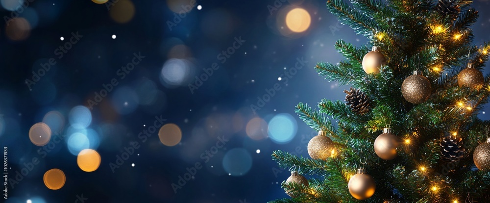 A festive Christmas tree adorned with ornaments and lights. A festive Christmas tree adorned with ornaments and lights.