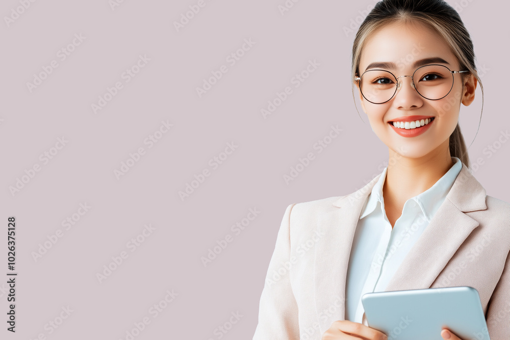 businesswoman, confident manager, employees use digital tablets, modern technology businesswoman, confident manager, employees use digital tablets, modern technology