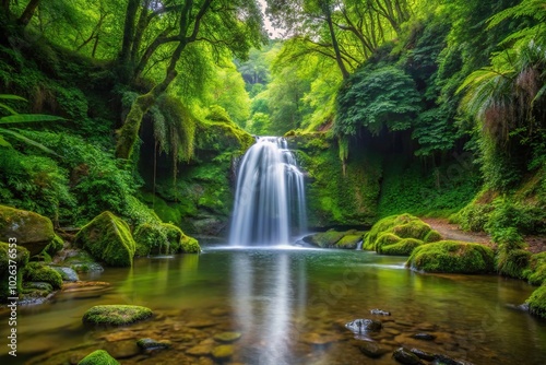 Tiny waterfall in lush forest setting