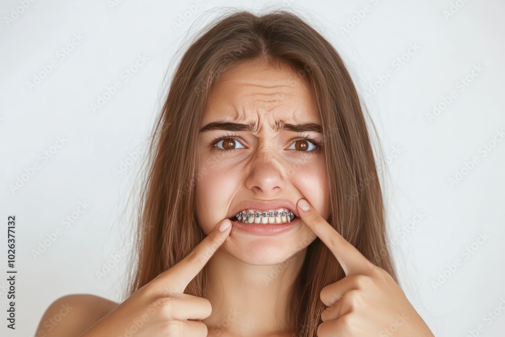 Teen Girl with Braces and Unsatisfied Expression Teen Girl with Braces and Unsatisfied Expression