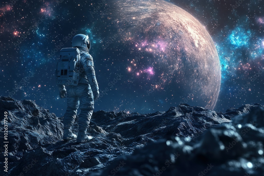 Astronaut in Space Surrounded by Stars and Planets Astronaut in Space Surrounded by Stars and Planets