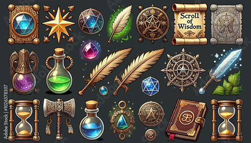 Wizard fs Essentials Scrolls Gems and Potions Icon Set