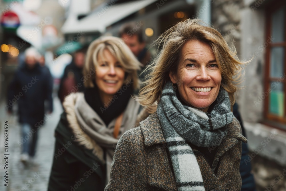 Portrait of happy senior woman with her family walking in the city Portrait of happy senior woman with her family walking in the city