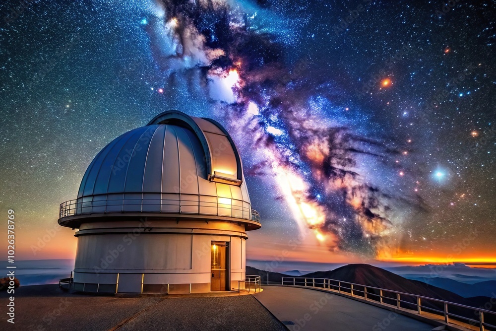 Observatory telescope dome under starry sky Observatory telescope dome under starry sky