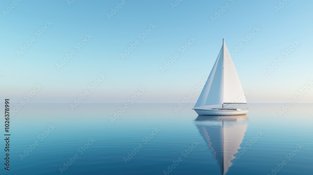 Obraz premium A serene sailboat gliding through calm blue waters under a clear sky.