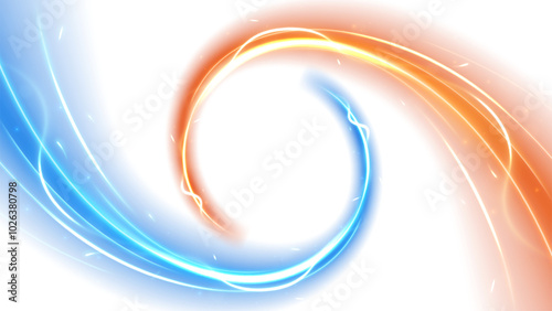 Blue and Orange Light Trails Motion Effect Isolated on White Background, Vector Illustration