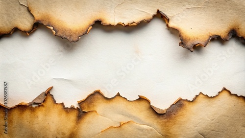 Torn and burned paper edges high angle view