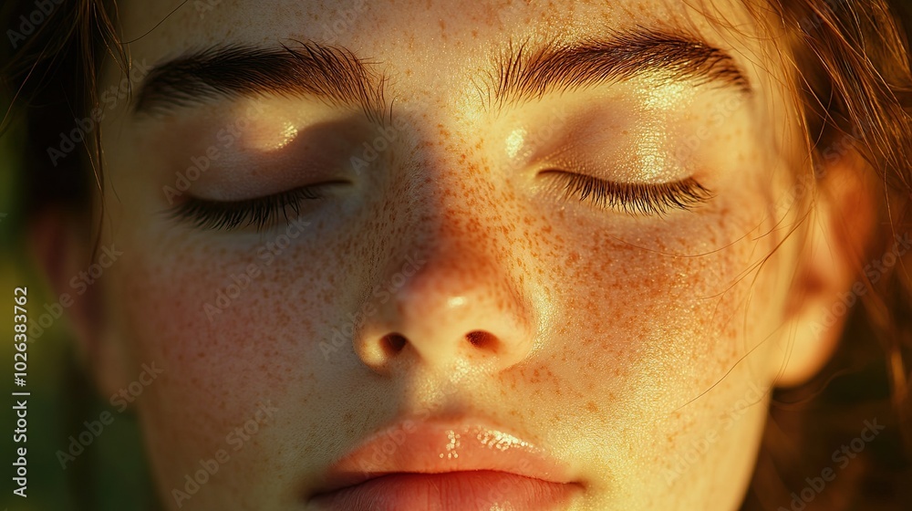 Fototapeta premium Peaceful Face Illuminated by Soft Sunlight