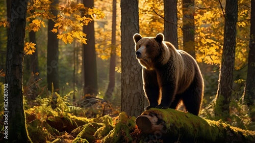 Wallpaper Mural Silhouettes of brown bear in a warm autumn forest Torontodigital.ca