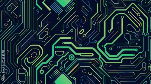 Abstract circuit board design in blue and green tones