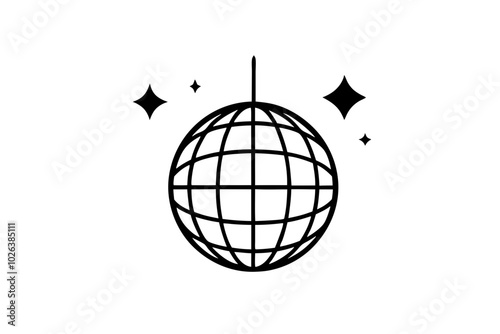 
Disco ball icon, Disco ball with stars icon vector