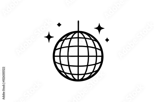  Disco ball icon, Disco ball with stars icon vector