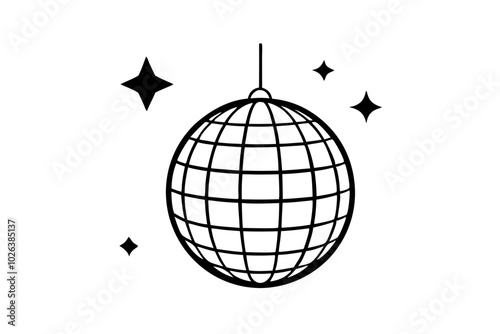  Disco ball icon, Disco ball with stars icon vector