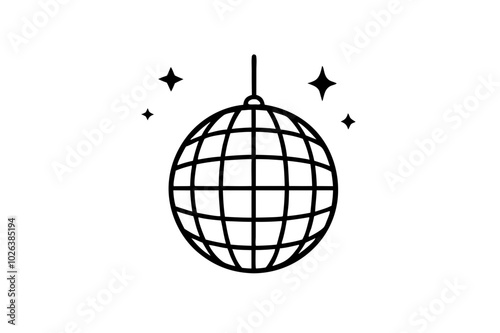 
Disco ball icon, Disco ball with stars icon vector