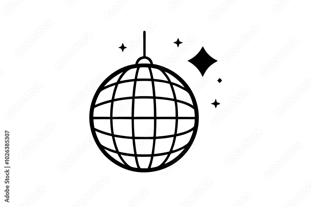
Disco ball icon, Disco ball with stars icon vector