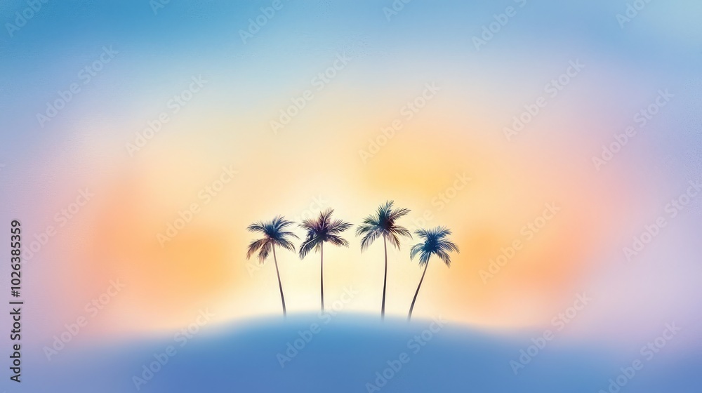 Obraz premium Serene Tropical Island Scene with Palm Trees at Sunset