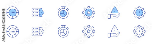 Manager icon set in two styles, Duotone and Thin Line style. Editable stroke. talent management, risk management, time management, allocation, data storage, chronometer