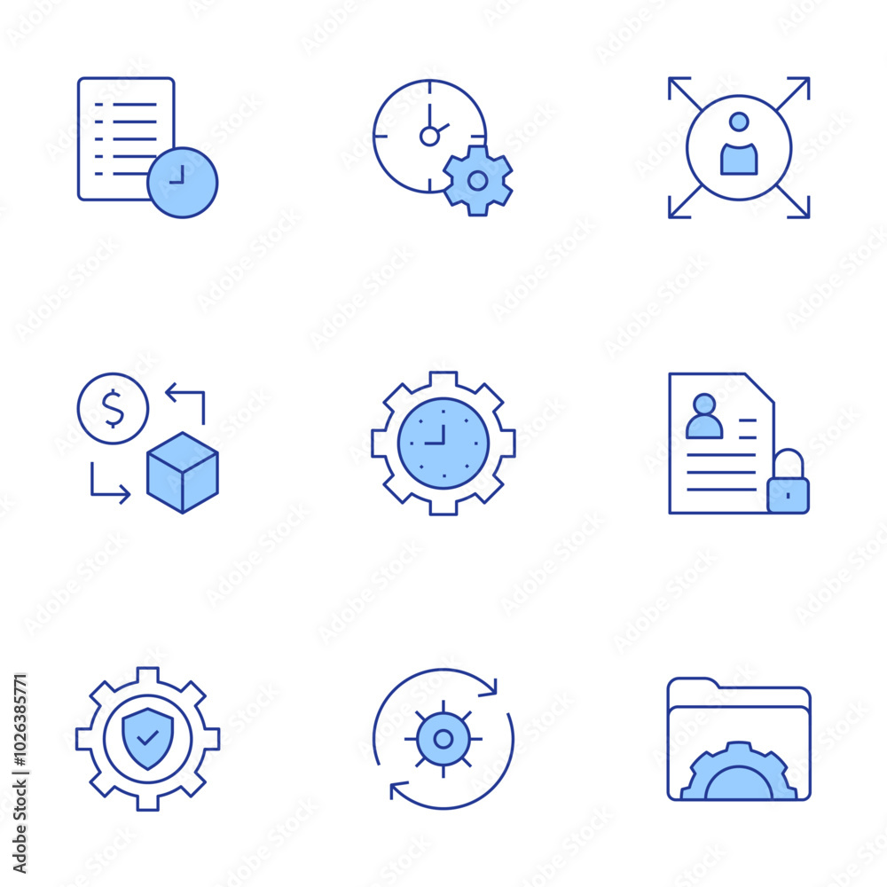 Manager icons set. Line Duotone style, editable stroke. archive, management, folder, secure, personal information, setup, time management, manager, sell Manager icons set. Line Duotone style, editable stroke. archive, management, folder, secure, personal information, setup, time management, manager, sell