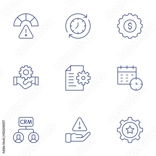 Manager icons set. Thin Line style, editable stroke. appointment, money management, talent management, acceptable risk, crm, adjust, document, risk management