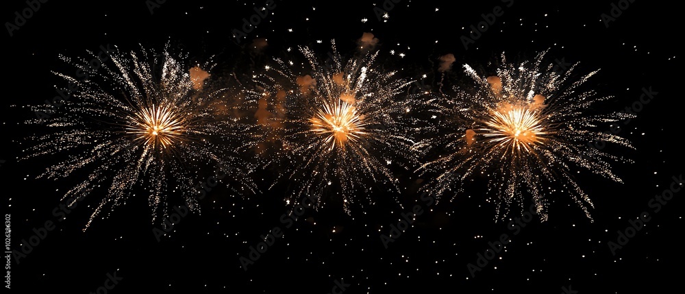 Spectacular fireworks lighting the night sky, joyful explosions of color and sparkle for New Years Eve or holiday celebrations