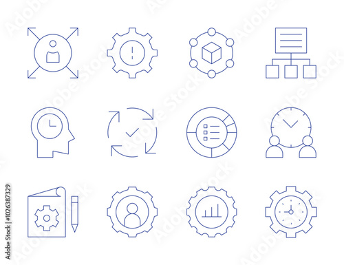 Manager icons. Thin Line style, editable stroke. manager, management, time management, content management, problem, process, gear, supply chain, program, allocation