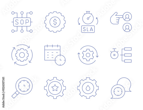 Manager icons. Thin Line style, editable stroke. sla, arrows, settings, appointment, money management, talent management, sop, selection, running, hierarchy, time management